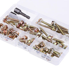 60Pcs M5 Colored Hex Drive Washer Head Screw 19-50mm Self Tapping Wood Bolt w/ 2Pcs Sockets Kit