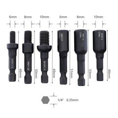 6Pcs Cr-Mo Self-Tapping Socket Adapter Set for 6mm/8mm/10mm Insert Nuts or Hanger Bolt Power Drill Tools 1/4 Inch Hex Shank