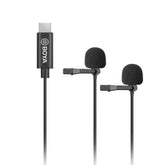 Dual Lavalier Microphone Omnidirectional Digital Clip-on Lapel Collar Mic for USB Type-C Android Smartphone iPad Pro PC 6M