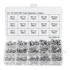 M3 M4 M5 Carbon Steel Screw Hex Socket Cap Head Bolt Nut Assortment 440Pcs