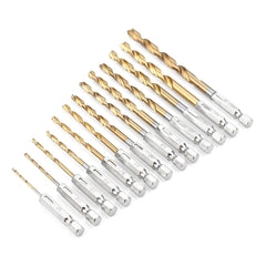 13Pcs HSS Drill Bit Titanium Coated Twist Bits Hex Shank 1.5-6.5mm High Speed Steel Set