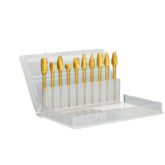 10Pcs Titanium Carbide Rotary Burr Set Double Cut Tungsten Steel Die Grinder Bits 3mm Shank and 6mm Head for Woodworking