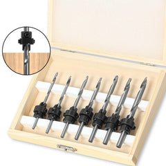 7Pcs 4241 HSS Countersink Drill Bits Set Wood Screw Hole Cutter Tapered Adjustable Stop Collar