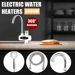 Electric Hot Water Faucet LED Display Instant Heating Kitchen Water Heater Stainless Steel Heating Dual Purpose Faucet,220V 3000W
