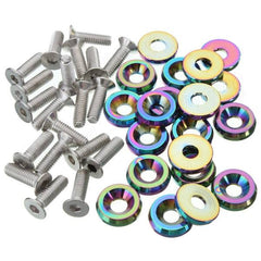 20PCS Billet Aluminum Fender Bumper Washer Engine Bay Dress Up Kit Neo Chrome