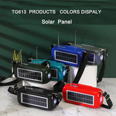 Solar Portable Bluetooth 5.0 3D Stereo Bass Column FM Radio Outdoor USB Speakers Support AUX/WAV TF Subwoofer with LED Flashlight