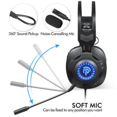 Gaming Headset with Automatic Cycling RGB LED lights Noise Cancelling Mic for PS4 Switch PC Laptop Tablets Phone