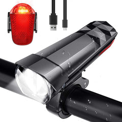 320LM Bike Light Headlight + 120LM Tail Light 3 Modes Adjustable Front Handlebar Lamp USB Charging Waterproof Flashlight