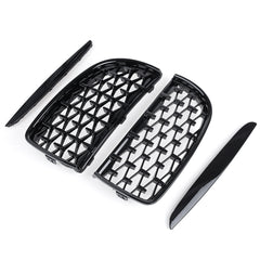 Front Bumper Hood Grille Eyelids Dual Slat Diamond Style Glossy Black For BMW 3 Series