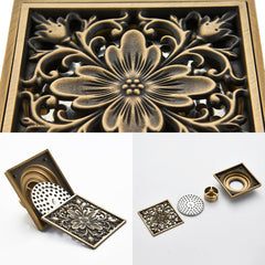 Euro Floor Drain Antique Brass Shower Bathroom Deodorant Square Strainer Cover Grate Waste