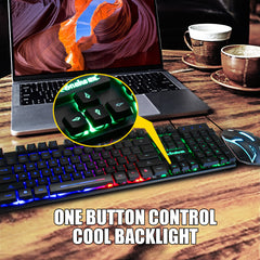 Waterproof 104key LED USB Wired Gaming Keyboard & 1000DPI Mouse Combo Set Multi-Colored Changing Backlight Mouse for Computer Desktop Notebook