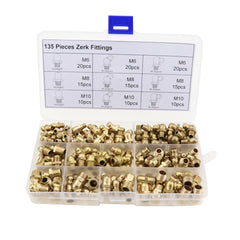 135pcs Hydraulic Metric Brass Zerk Grease Nipple Fitting Kit Machinery Parts