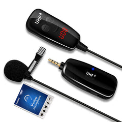 Wireless Lavalier Microphone Mini Portable Lapel Collar Clip-on Mic with Receiver Transmitter for Live Interview DSLR