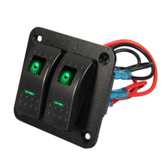 12V 24V 2 Gang Waterproof LED Car Marine Truck Boat RV Rocker Switch Panel