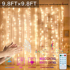 Curtain Lights with Sound Activated USB Powered LED Fairy Christmas Lights with Remote Sync-to-Music Setting