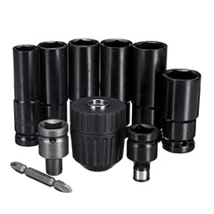 10pcs Electric Impact Socket Wrench Set 1/2 Inch Square Drive Metric Drill Chuck Adapter