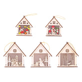 Christmas Light Decoration LED Wood House Light Cabin Santa Claus Tree Hanging Ornaments Holiday Decoration
