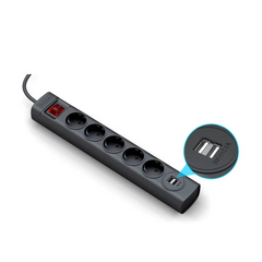 Power Strip with 5 AC Outlets 2 USB Ports Flame-retardant Material Double Break Safety Switch
