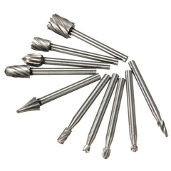 10pcs 1/8 Inch Shank Milling Rotary File Burrs Set Wood Carving Rasps Router Bits Grinding Head