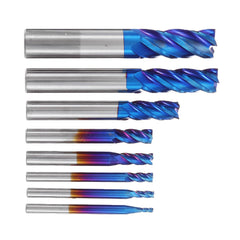 HRC65 Tungsten Carbide 4 Flutes Milling Cutter 2-12mm Blue Nano Coating CNC Milling Cutter Tool