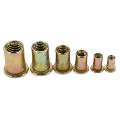 210pcs Zinc Plated Rivet Nut Mixed Metric Rivnut Threaded Flat Head Insert Rivetnut