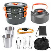 10 PCS 2-3 Person Camping Cookware Set Outdoor Tableware Kit With 800ML Teapot/Cooking Pot/Frying Pan