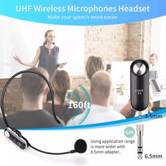Wireless Microphone Headset 50M UHF Mic System for Voice Amplifier Stage Speakers Teacher Tour Guides