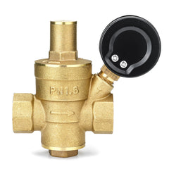 Water Pressure Regulator 16mm Brass Adjustable Reducer DN15 With Gauge Meter