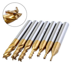 7PCS 1.5-6mm Titanium Coated HSS 4 Flute End Mill Cutter CNC Drill Bit Milling Cutter Set