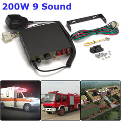 200W 9-Sound Tones Car Truck Warning Alarm Police Siren Horn Speaker MIC System