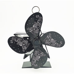 4 Blade Heat Powered Stove Fan with Magnetic Thermometer for Fireplace Heater