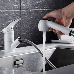 Pull Out Kitchen Faucet White Water-Saving Polished Basin Mixer Copper Hot and Cold Tap Vessel Vanity Sink