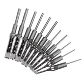 11pcs 6-19mm Woodworking Drill Bit Square Hole Chisel Mortising Kit Tenon Wood Tool