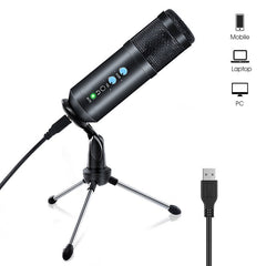 USB Condenser microphone Hi-Fi Active Noise Reduction Reverberation Adjustable Wired with Tripod for Computer Mobile Phone Live Recording