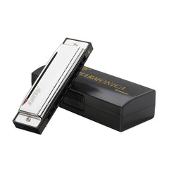 C Key 10 Holes Harmonica Blues Harp Stainless Steel Cover Plate with Plastic Box