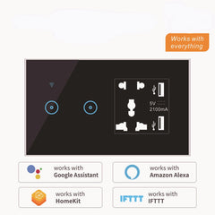 Wifi Smart Light Switch Ewelink/App Control Wireless Interruptor Wall Outlets with Universal Electrical Plug Sockets/2* USB work with Alexa