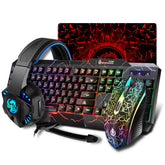 4-in-1 Keyboard Mouse Headset Mouse Pad Set USB Wired 104 Keys Cracked Keyboard Mouse Over-Ear Headset Mouse Pad Combo Set