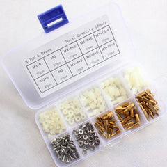 M3BN6 180Pcs M3 Nut Screw Standoff Set Nylon Stainless Steel Brass Hex Standoff Nut Screw Set Assortment Kit with Storage Box