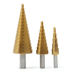 3pcs Titanium Coated HSS Step Cone Drill Bit Hole Cutter 4-12/20/32mm