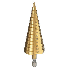 4Pcs 1/4 Inch Hex Shank HSS Titanium Coated Step Drill Bit Set 3-12/4-12/4-20/4-32mm