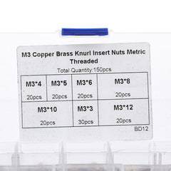 M3BN5 150Pcs M3 Knurled Brass Threaded Insert Nut Female Thread Embedment Nuts Assortment