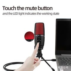 condenser studio microphone stereo recording with volume control real silent key led status display