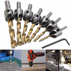 7pcs 3-10mm 5 Flute HSS Countersink Drill Bit Set Carpentry Reamer Wood Working Chamfer Endmilling