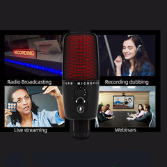 condenser studio microphone stereo recording with volume control real silent key led status display