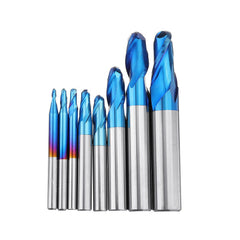 8PCS HRC55 Blue Nano Tungsten Carbide Ball Nose End Mill Set R1-R6 Milling Cutter CNC Router Bits