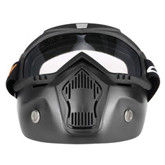 Mortorcycle Mask Detachable Goggles and Mouth Filter+ Open Face Half Leather Helmet with Vision UV 54-60cm