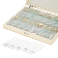 Prepared Microscope Slides Animal Plants Insects Tissues Specimens Set with Wooden Case 100pcs