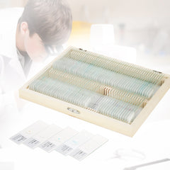 Prepared Microscope Slides Animal Plants Insects Tissues Specimens Set with Wooden Case 100pcs