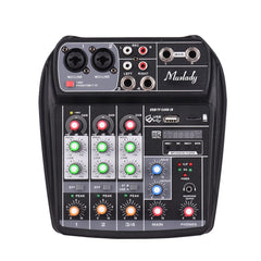 Compact Sound Card Mixing Console Digital Audio Mixer 4-Channel BT MP3 USB Input +48V Phantom Power