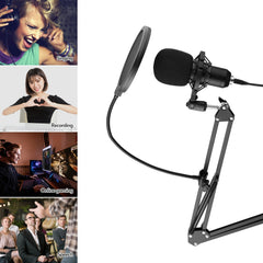 USB Condenser Microphone Set with Desk Mounting Clamp Scissor Arm Stand Pop Filter Muff Shock Mount Cable